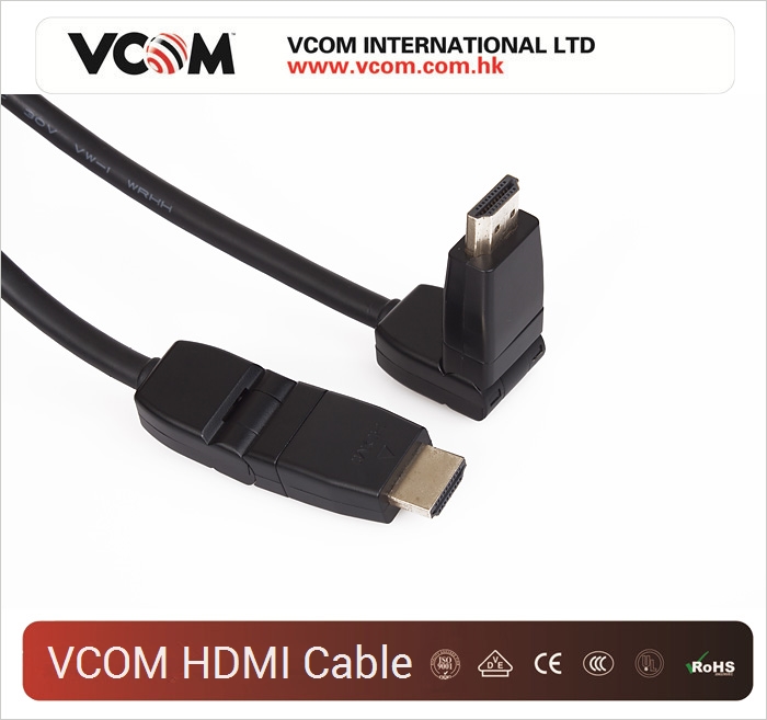 Cble HDMI VCOM plaqu or avec un connecteur rotatif
