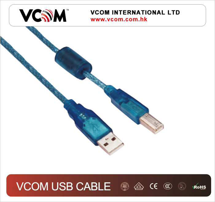 Cble USB VCOM 2.0V bleu transparent AM / BM avec ferrite 