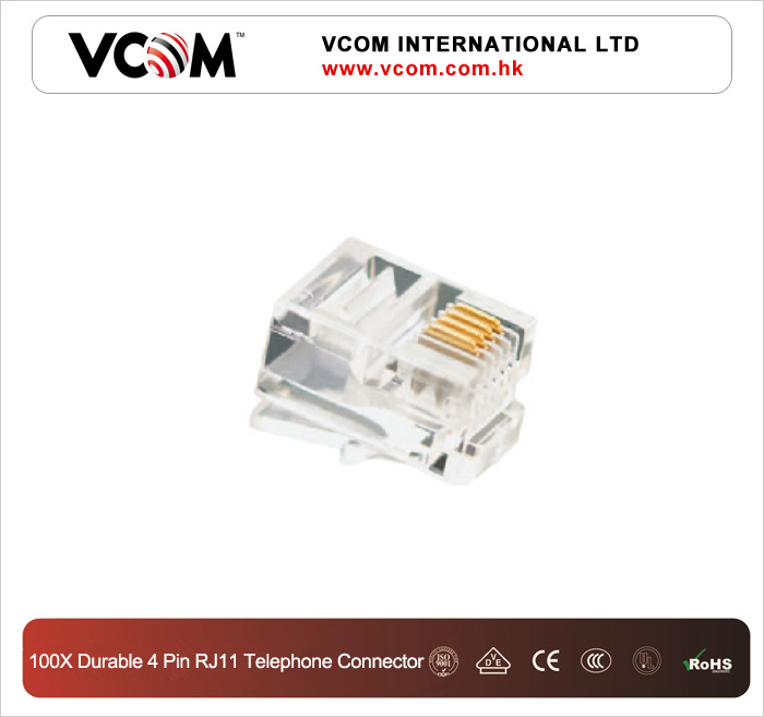 Connecteur de Tlphone VCOM 100X  Durable 4 Pin RJ11